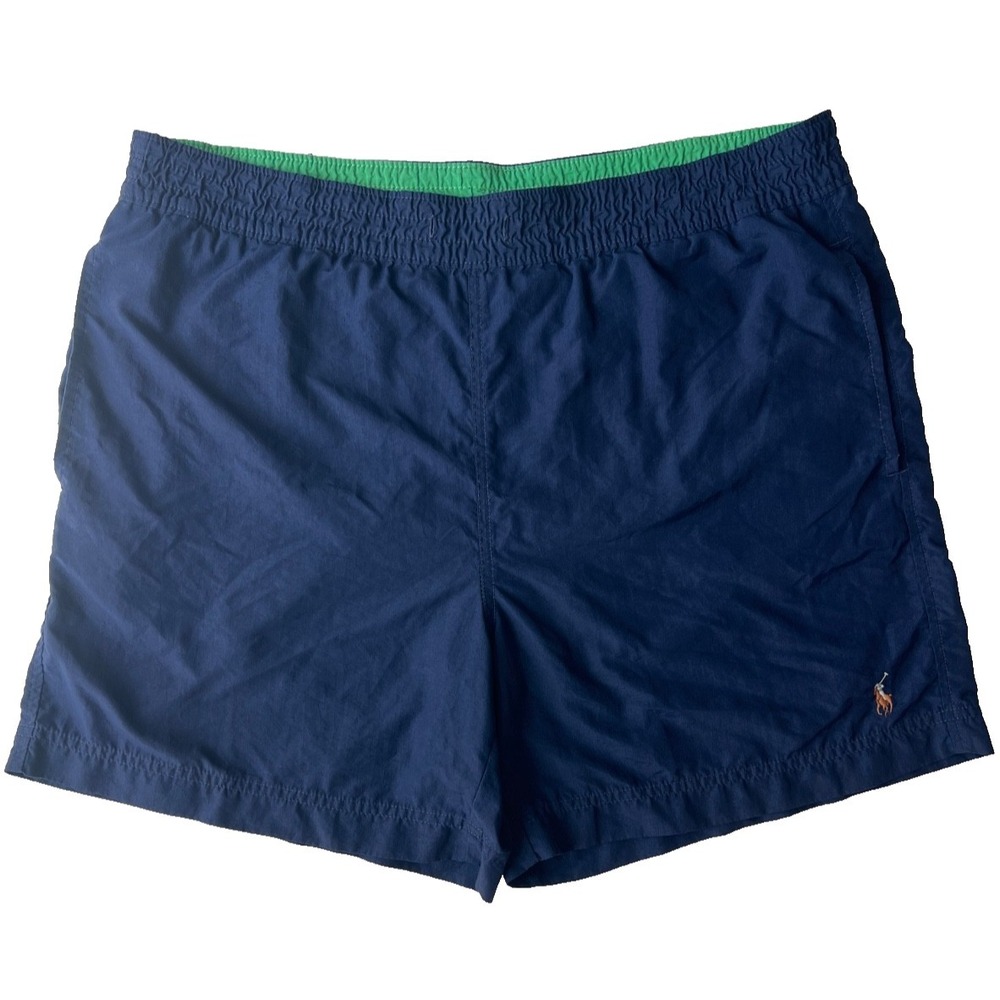Polo Ralph Lauren Swim Trunks Mens S Navy Blue RARE Multicolor Pony Logo